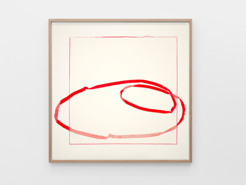 Floating Line Drawing (Red Orbit), 2011 | Oil pastel on Japanese Gampi paper, mounted, 81 x 81 cm | Jill Baroff