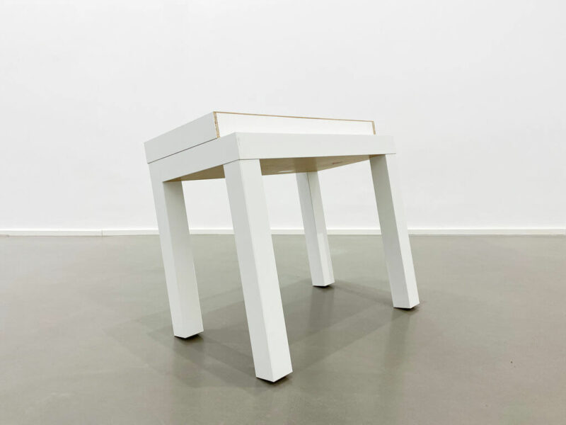 LACK Table #8, 2019/2020 | Pressed wood, hardboard, acrylic paint, glue, 49 x 55 x 32.5 cm | Jill Baroff