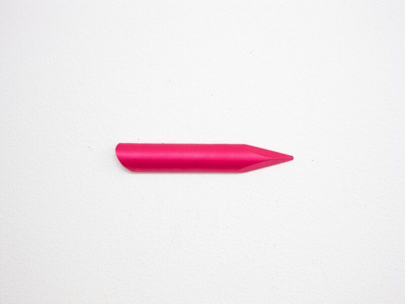 Satin Stick (pink), 2023 | fabric, paper, wood, 6 x 36 x 3 cm 