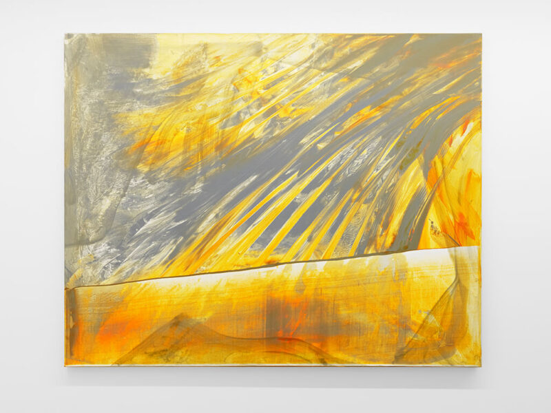 Ohne Titel (Lasurorange), 2025 | Retroreflexives Pigment, Acryl, auf Erde, auf Leinwand, 160 x 200 cm