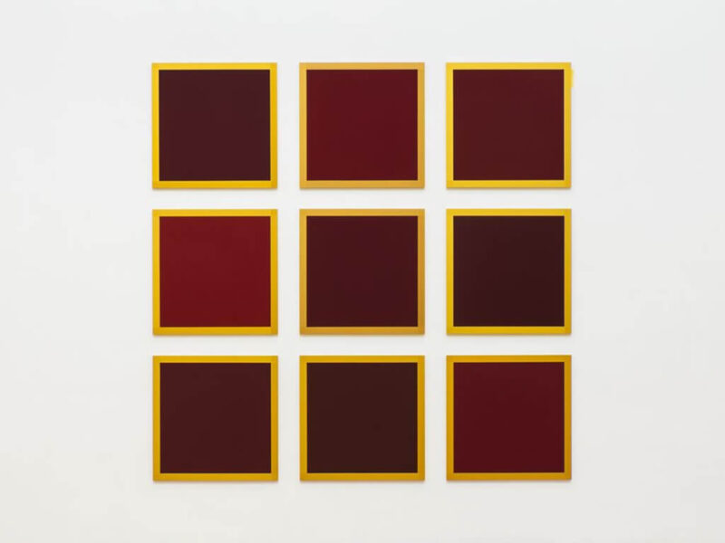Buddha Sunset, 2020 | Kremer Pigmente, Polyurethan-Dispersion, kaschiert auf AlucoBond-Platte, 9-teilig, 304.8 x 304.8 cm | Winston Roeth